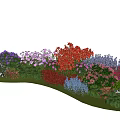 Colorful Flowering Shrubs in Wavy Arrangement with Mixed Colors on Green Lawn