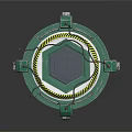 Cartoon Scene Of Green Circular Device With Yellow Warning Stripes Grid Top And Support Legs