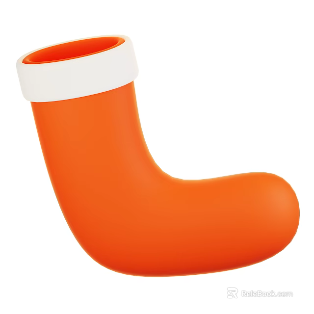 Orange Christmas Stocking With White Top Simple Festive Decorative Holiday Design 3d model 