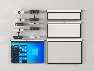 Projection Surveillance System With Multiple Cameras Screens And Display Interface 3d model