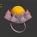 Intricate Sculpture Carving With Blue Ring Base And Decorative Spires Holding Yellow Sphere