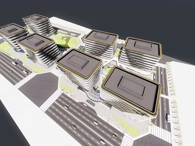 Modern High Rise Office Buildings With Architectural Roof Design And Surrounding Green Spaces 3d model