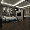 Modern Hotel Guest Room With King Bed Sofa TV And Area Rug Design