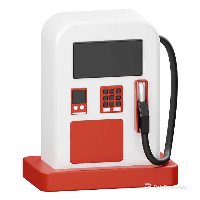 Industrial Fuel Dispenser with White Red Body Display Screen Keypad and Fuel Nozzle 3d model 