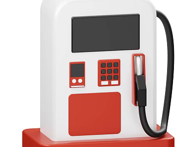 Industrial Fuel Dispenser with White Red Body Display Screen Keypad and Fuel Nozzle 3d model