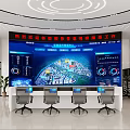 Modern Surveillance Control Room With Large Digital Screen Multiple Displays And Workstations 3d model