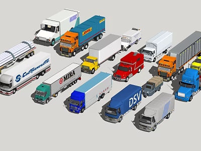 Diverse Range Of Commercial Cars Trucks Vans And Delivery Vehicles In Various Colors 3d model
