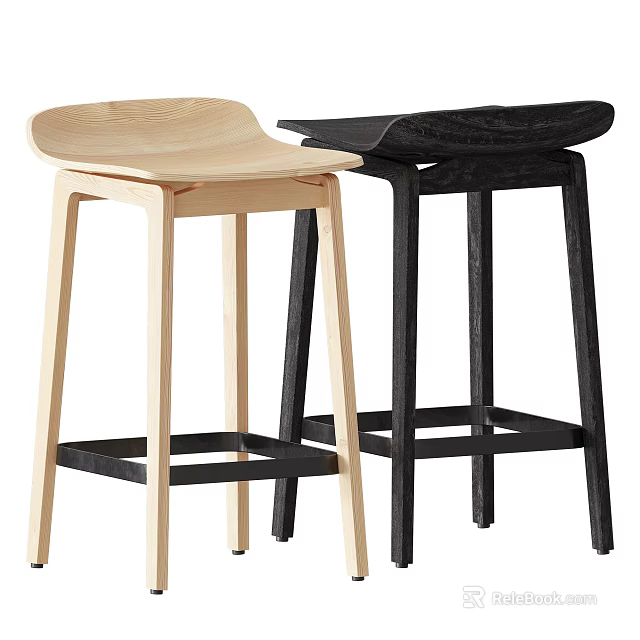 Modern Minimalist Bar Stools In Light And Black Wood With Slim Legs Square Base 3d model 