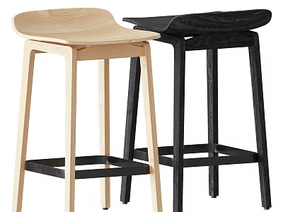 Modern Minimalist Bar Stools In Light And Black Wood With Slim Legs Square Base 3d model