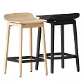 Modern Minimalist Bar Stools In Light And Black Wood With Slim Legs Square Base