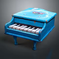 Hand Painted Blue Mini Piano with Decorative Artwork and White Black Keys