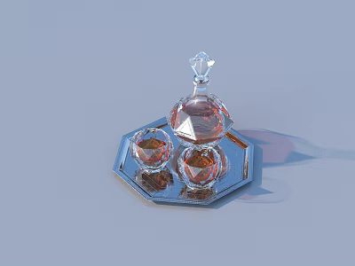 Refreshing Orange Beverage In Transparent Glasses On Hexagonal Silver Tray With Decorative Lid 3d model