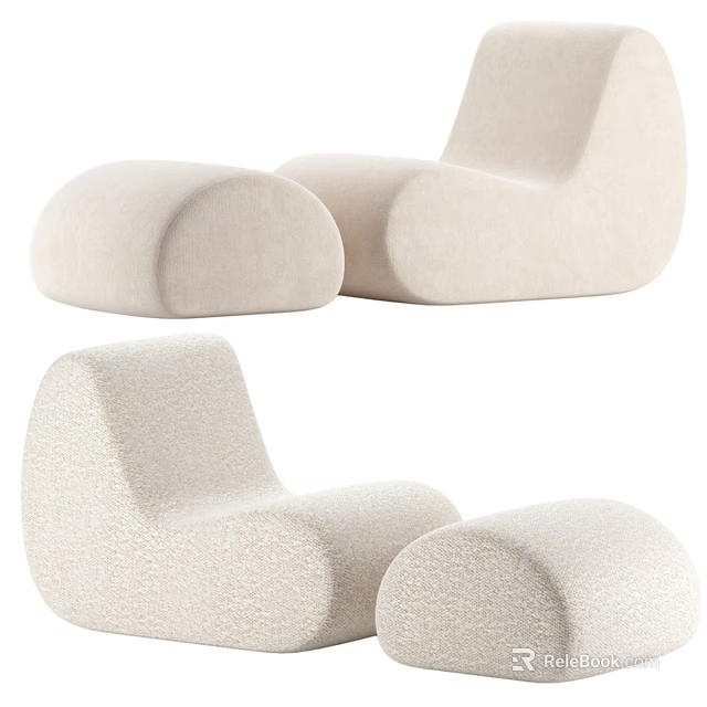 Modern Leisure Chair With Rounded Beige Fabric Design And Matching Ottoman 3d model 