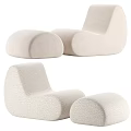 Modern Leisure Chair With Rounded Beige Fabric Design And Matching Ottoman
