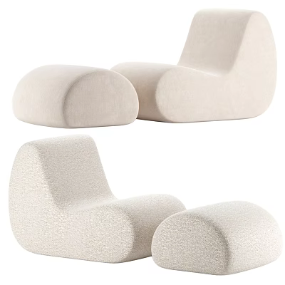 Modern Leisure Chair With Rounded Beige Fabric Design And Matching Ottoman 3d model