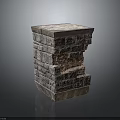 Distressed Square Stone And Wood Block Structure With Chipped Edges Exposed Red Interior Layers 3d model