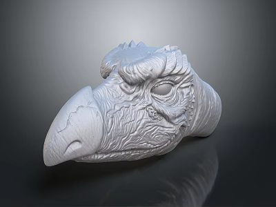 3D Bird Head Sculpture With Detailed Texture Gray Material And Realistic Features 3d model