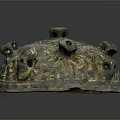 Ancient Bronze Cover With Intricate Ornate Patterns And Protruding Decorative Knobs 3d model