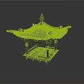 Traditional Chinese Pavilion Architecture With Curved Eaves Tiled Roof Wooden Railing And Platform