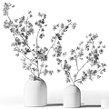 Elegant Decorative Ornament Set With Black Vases And Pink Cherry Blossom Branches