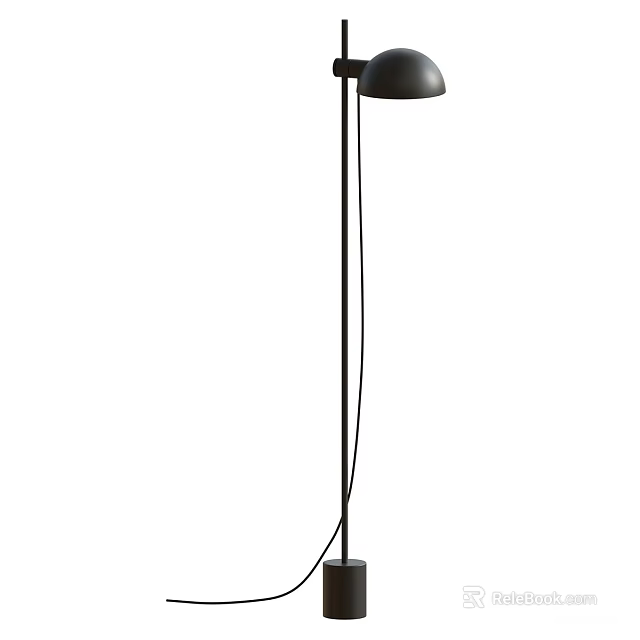 Modern Black Floor Lamp With Sleek Slim Pole And Round Shade Design 3d model 