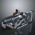 Futuristic Weapon Design Featuring Metallic Structure Circular Components and Tech Inspired Sighting Device