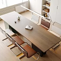 Modern Wooden Dining Table Set with Metal Frame Chairs and White Cabinets