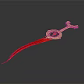 Decorative Golden Weapon With Red Ribbon Dragon Head And Circular Ornament Design