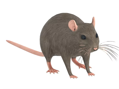 Realistic Gray Rat With Pink Ears Long Tail And Whiskers 3d model