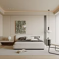 Modern Minimalist Bedroom Interior Design With White Bed Abstract Painting And Floor Lamp