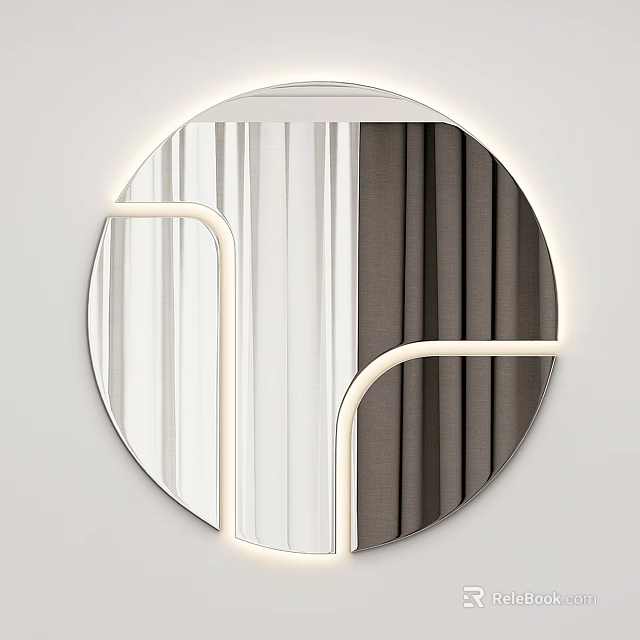 Modern Round Illuminated Mirror With Sleek Geometric Frame And LED Lights 3d model 