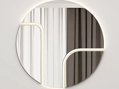 Modern Round Illuminated Mirror With Sleek Geometric Frame And LED Lights 3d model