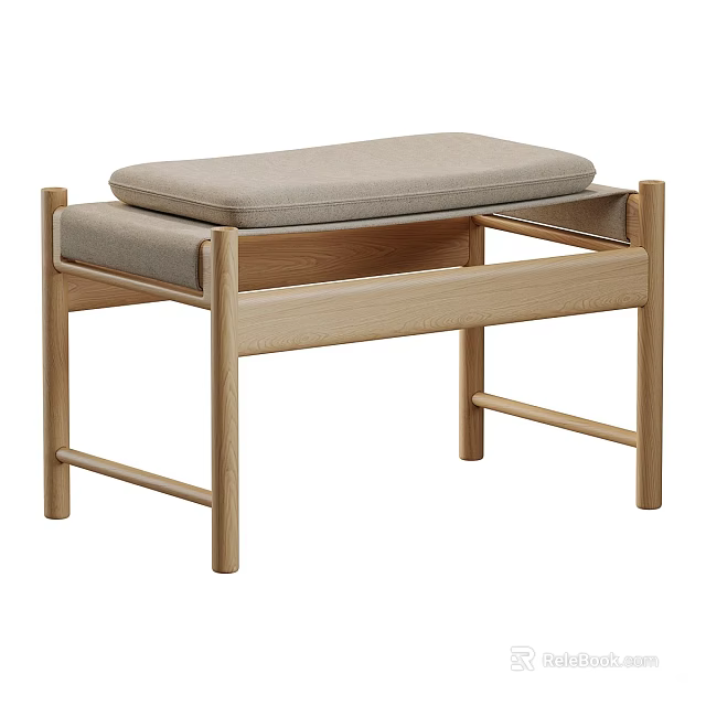 Modern Wooden Sofa Bench With Light Gray Cushion And Simple Design 3d model 