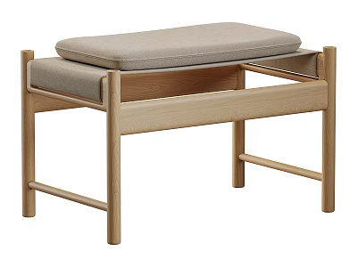 Modern Wooden Sofa Bench With Light Gray Cushion And Simple Design 3d model