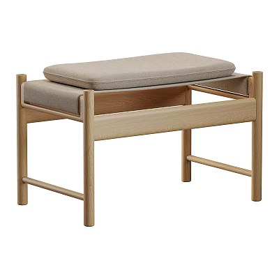 Modern Wooden Sofa Bench With Light Gray Cushion And Simple Design 3d model