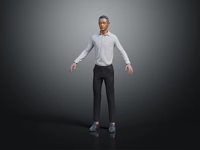 A Man in White Shirt Black Pants and Blue Shoes Standing Against Gray Background 3d model A Man in White Shirt Black Pants and Blue Shoes Standing Against Gray Background 3d model