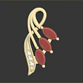 Elegant Golden Brooch With Red Gemstones And Small Diamonds For Clothing