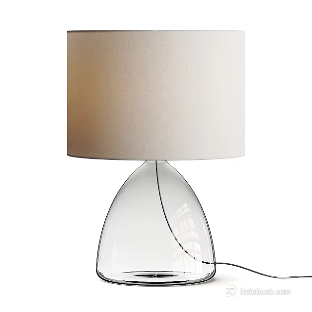 Modern Table Lamp with White Fabric Lampshade and Clear Glass Base Design 3d model 
