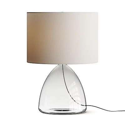 Modern Table Lamp with White Fabric Lampshade and Clear Glass Base Design 3d model