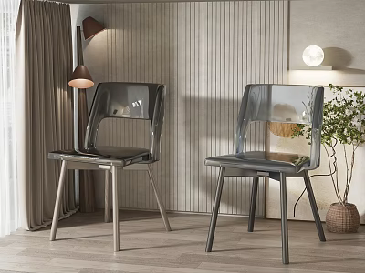 Modern Transparent Dining Chairs With Metal Legs In Stylish Minimalist Interior 3d model