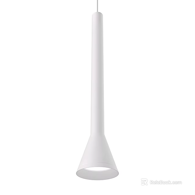 Modern White Pendant Light With Sleek Slender Rod And Conical Shade For Home Interior Lighting 3d model 