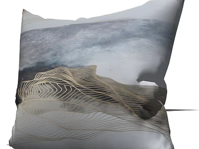Modern Decorative Pillow With Abstract Gold Lines And Gray White Mountain Wave Design 3d model