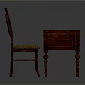 Vintage Wooden Desk With Storage Drawers And Matching Woven Seat Chair