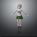 Child Wearing School Uniform White Shirt Green Tie Green Plaid Skirt Standing With Arms Outstretched