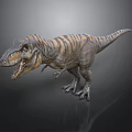 Realistic Striped T Rex Dinosaur Model With Open Mouth On Dark Background