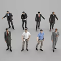 Group of Men Standing in Various Formal and Casual Outfits with Different Poses