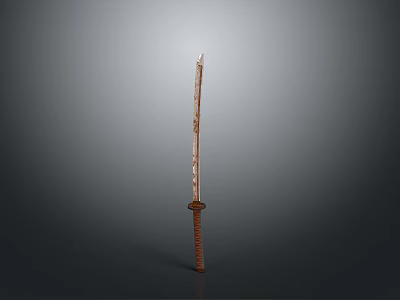 Traditional Japanese Sword With Brown Handle And Wooden Sheath Ornate Blade 3d model