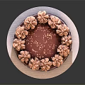 Delicious Chocolate Cake Topped With Flower Shaped Cream Decorations And Chocolate Drizzle On White Tray