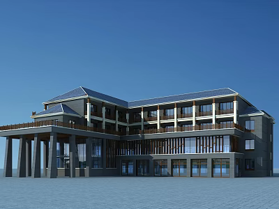 Modern Office Building With Multi Floor Design Large Glass Windows And Pillars 3d model
