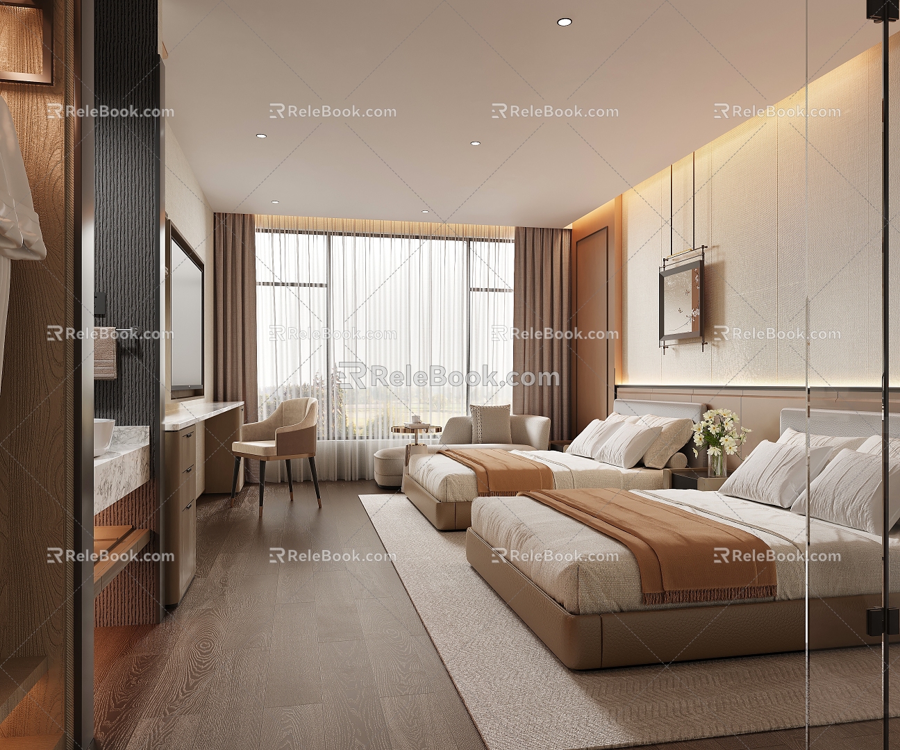 Modern Hotel Room Big Bed Room Standard Room Double Room 3d model